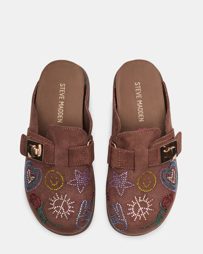 Steve Madden Kids' MONEYY Brown Rhinestones Girls' Slip-On Clog