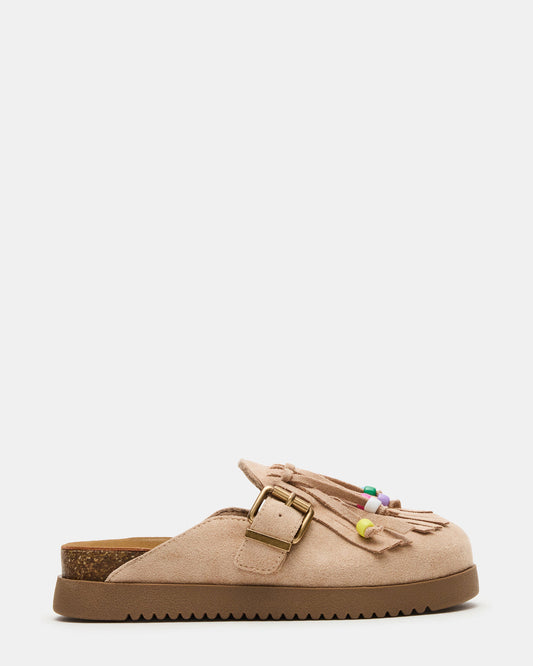 Steve Madden Kids' TREAT Taupe Girls' Slip-On Fringe Flat