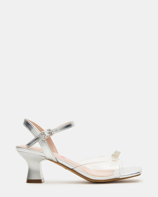 Steve Madden Kids' MERRY Silver Girls' Square-Toe Rhinestone Heel