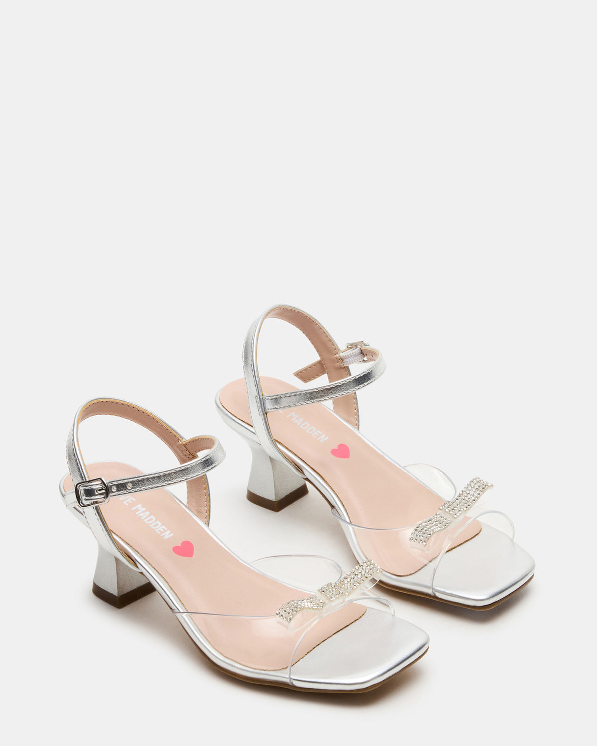 Steve Madden Kids' MERRY Silver Girls' Square-Toe Rhinestone Heel