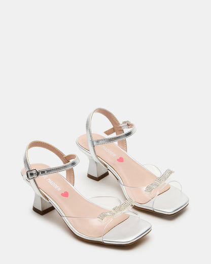 Steve Madden Kids' MERRY Silver Girls' Square-Toe Rhinestone Heel