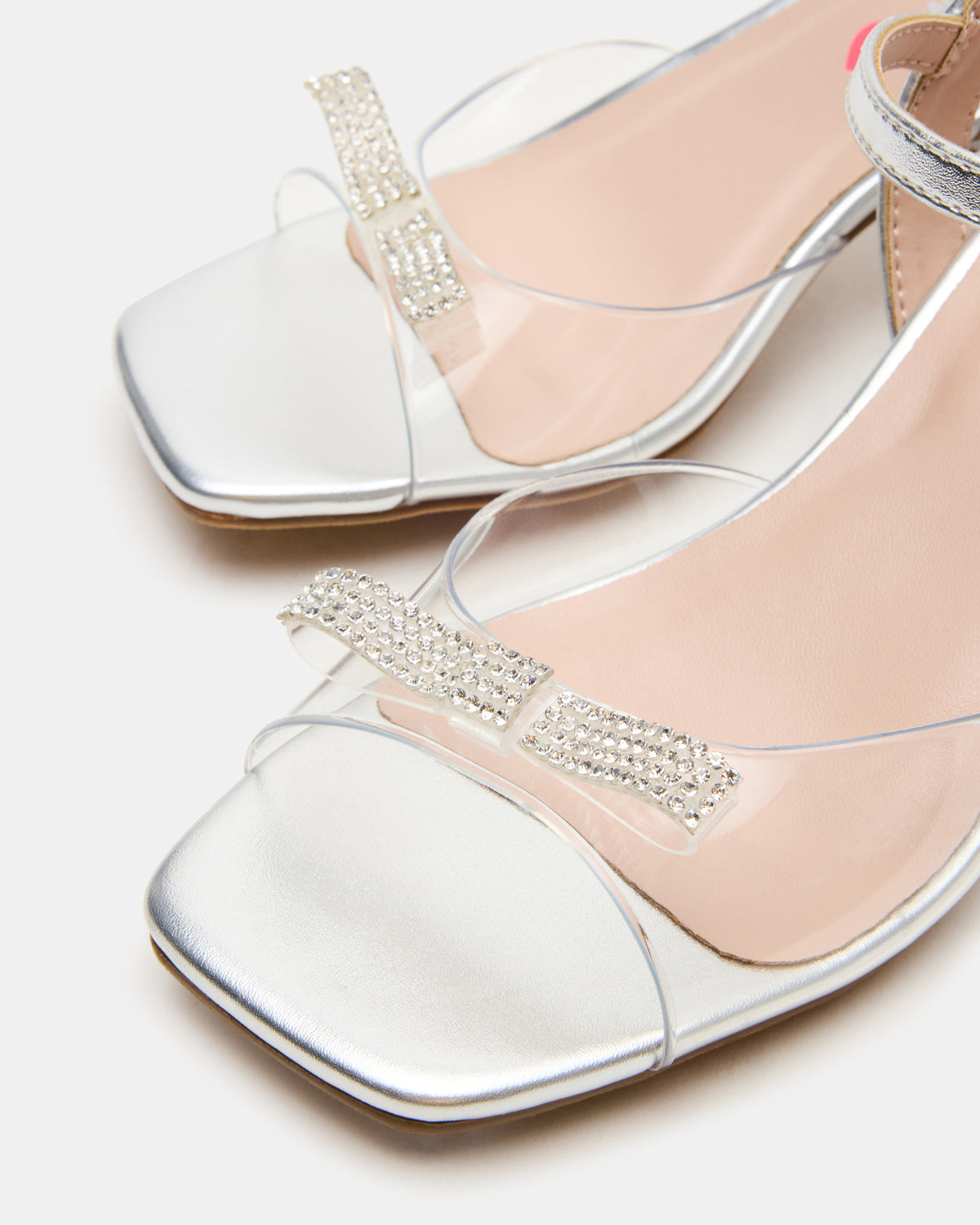 Steve Madden Kids' MERRY Silver Girls' Square-Toe Rhinestone Heel