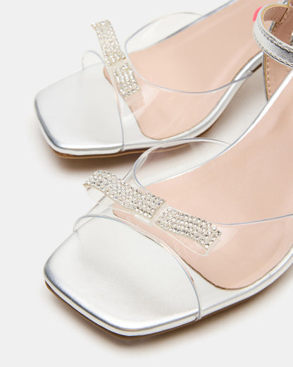 Steve Madden Kids' MERRY Silver Girls' Square-Toe Rhinestone Heel