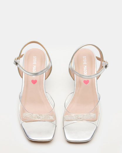 Steve Madden Kids' MERRY Silver Girls' Square-Toe Rhinestone Heel