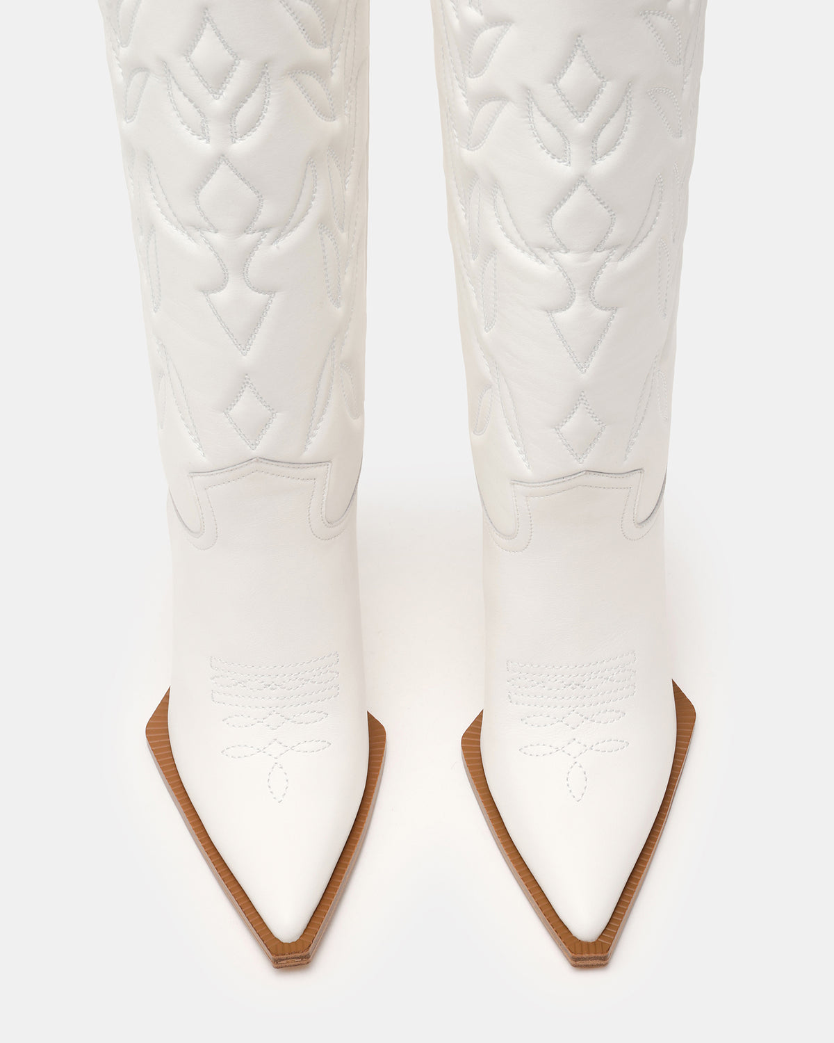 Steve Madden KINZEE White Leather Pointed-Toe Knee-High Western Stiletto Women's Boot