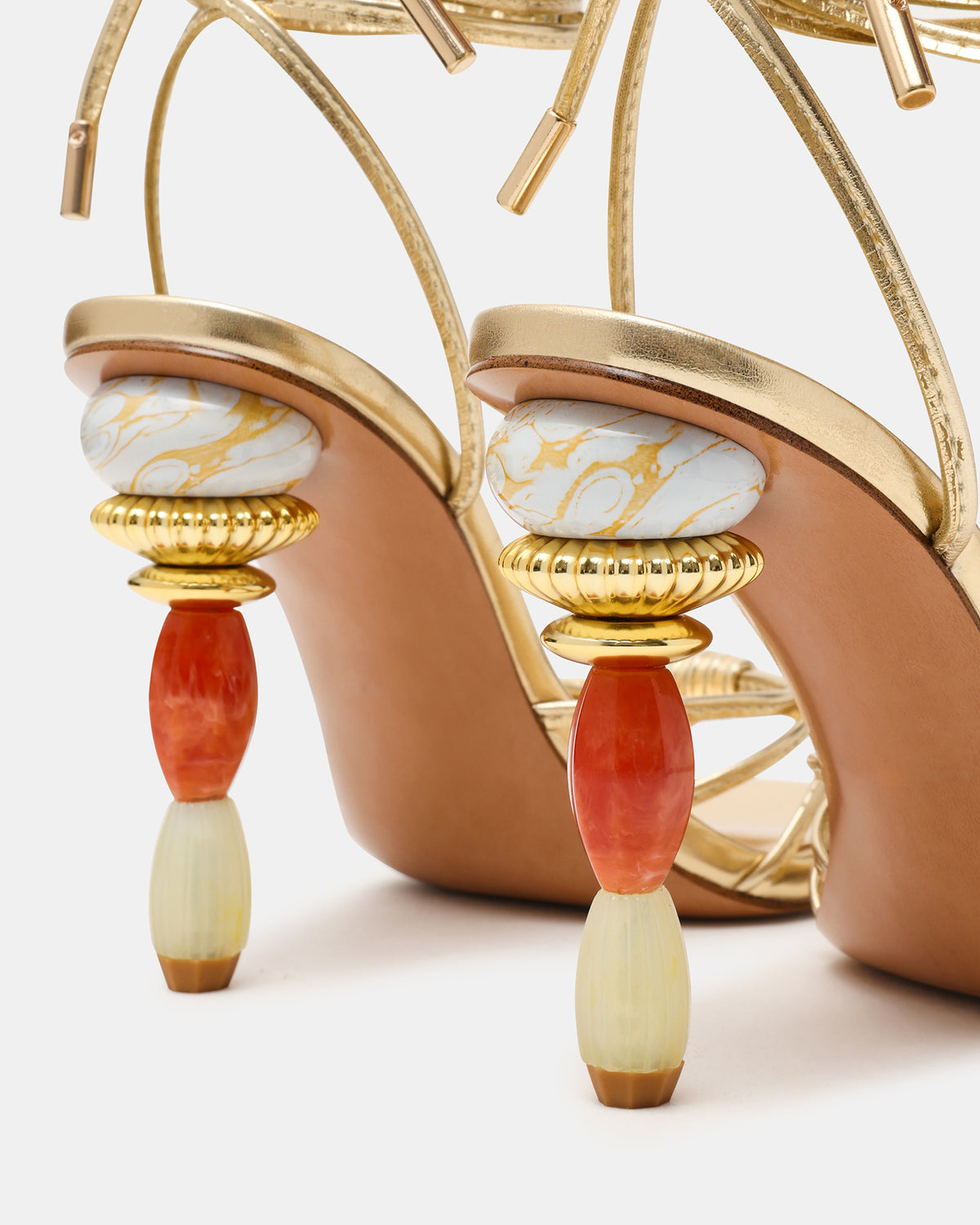 Steve Madden SOLENA Gold Strappy Leg-Tie Square-Toe Women's Sculptured Heel