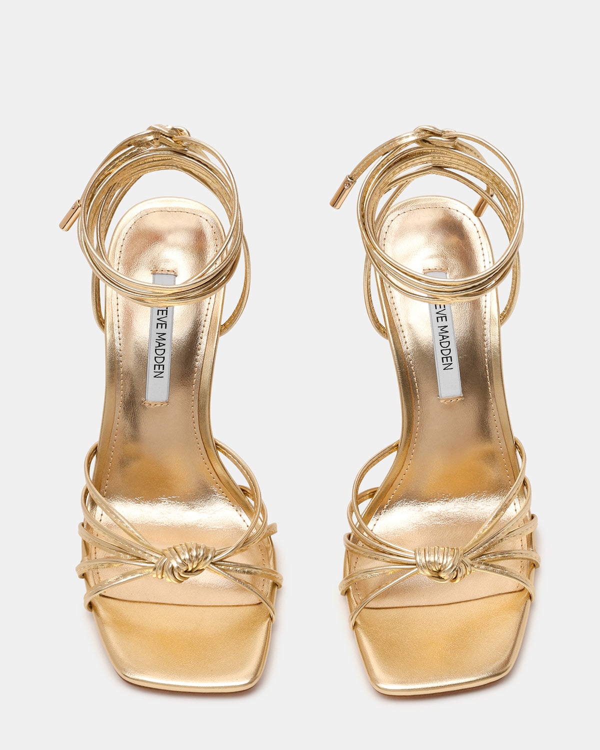 Steve Madden SOLENA Gold Strappy Leg-Tie Square-Toe Women's Sculptured Heel