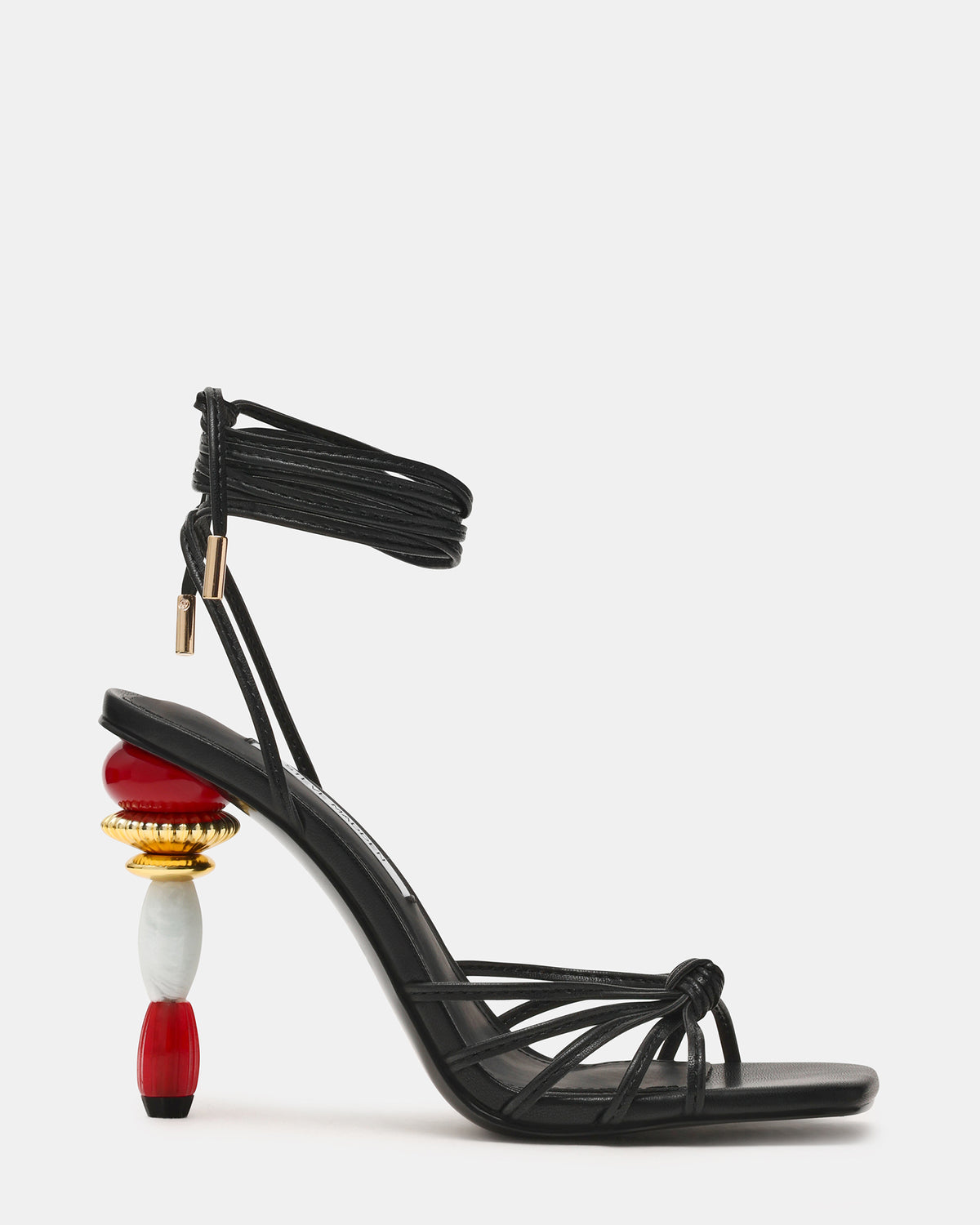 Steve Madden SOLENA Black Strappy Leg-Tie Square-Toe Women's Sculptured Heel