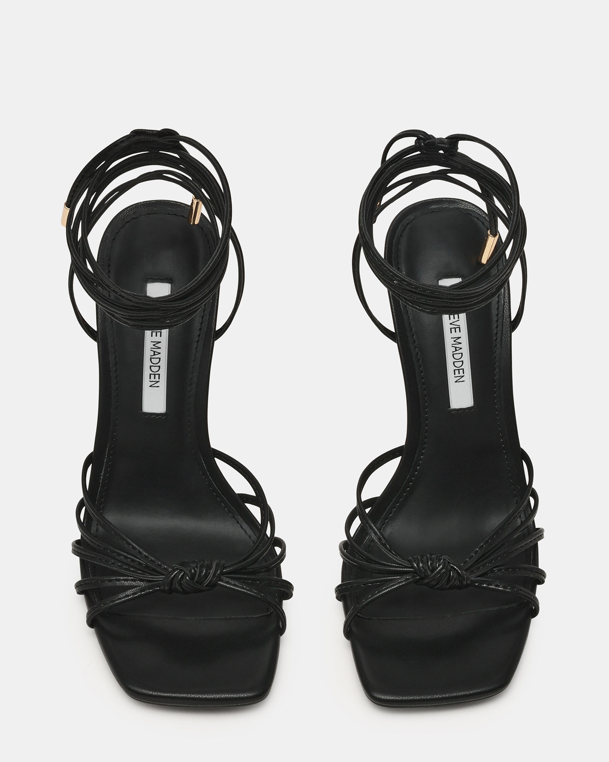 Steve Madden SOLENA Black Strappy Leg-Tie Square-Toe Women's Sculptured Heel