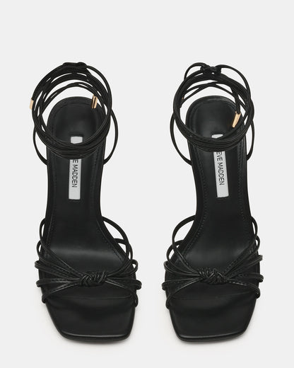 Steve Madden SOLENA Black Strappy Leg-Tie Square-Toe Women's Sculptured Heel