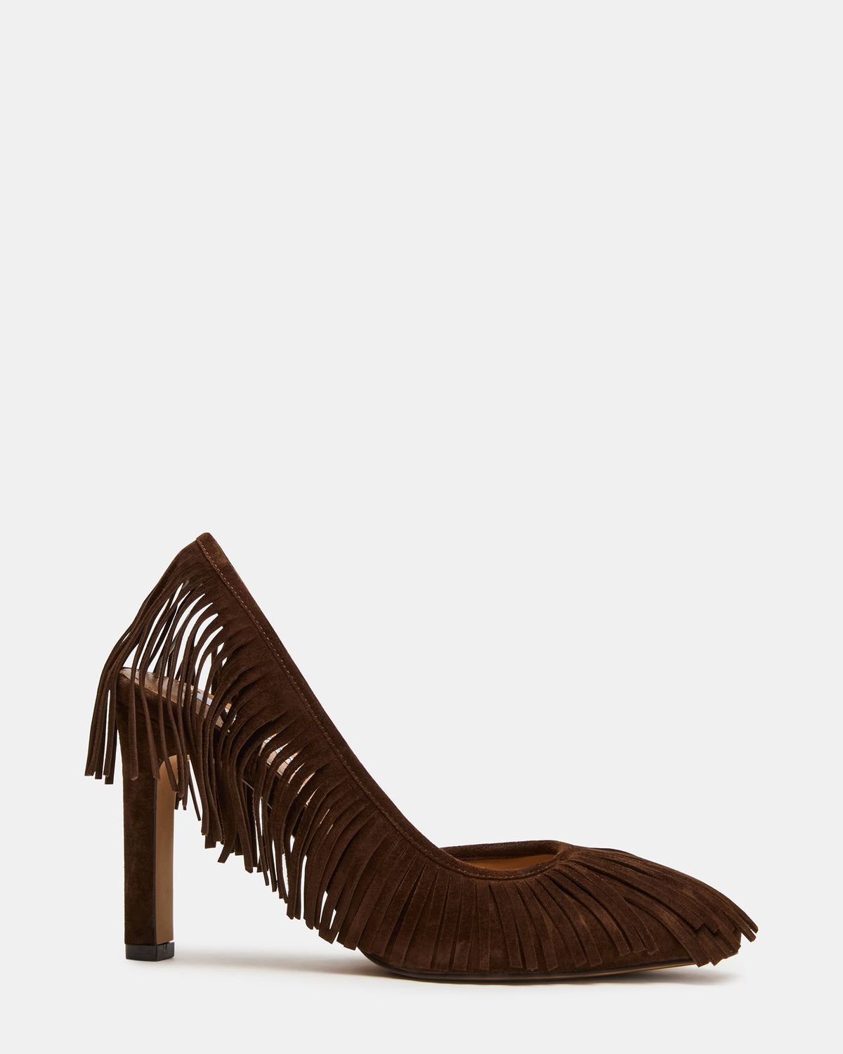 Steve Madden GREER Brown Suede Fringe Slingback Round-Toe Women's Heel