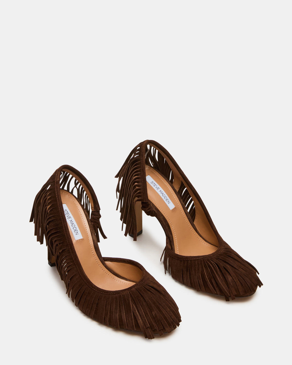 Steve Madden GREER Brown Suede Fringe Slingback Round-Toe Women's Heel