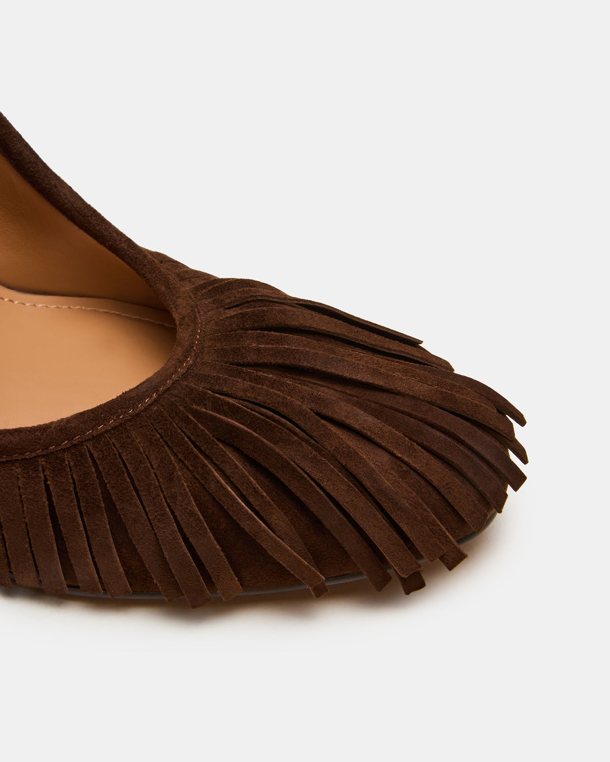 Steve Madden GREER Brown Suede Fringe Slingback Round-Toe Women's Heel