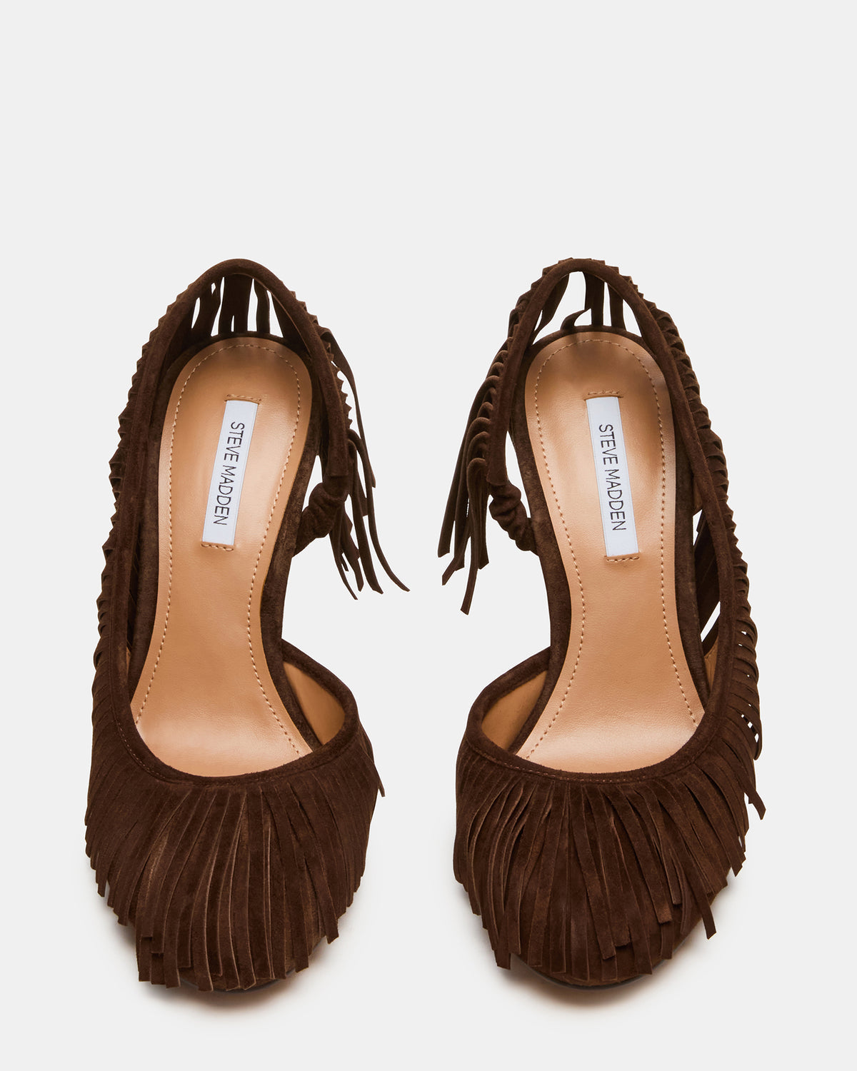 Steve Madden GREER Brown Suede Fringe Slingback Round-Toe Women's Heel