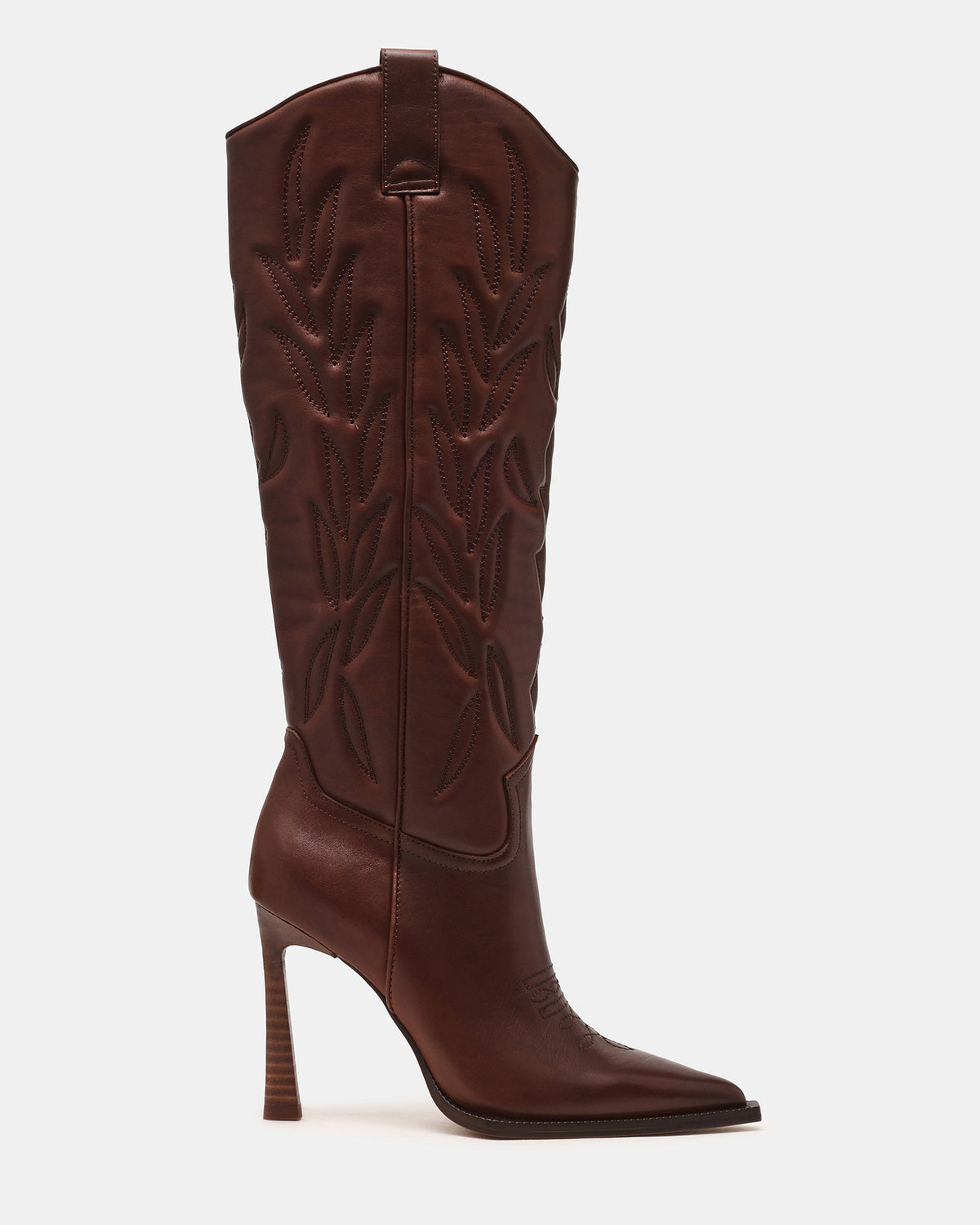 Steve Madden KINZEE Brown Leather Pointed-Toe Knee-High Western Stiletto Women's Boot