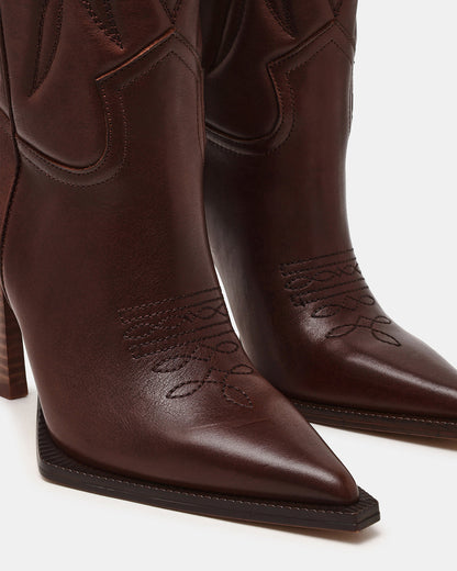 Steve Madden KINZEE Brown Leather Pointed-Toe Knee-High Western Stiletto Women's Boot