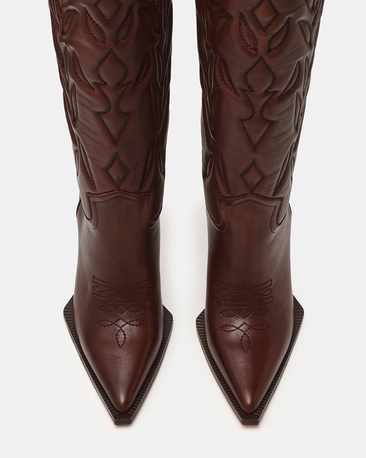 Steve Madden KINZEE Brown Leather Pointed-Toe Knee-High Western Stiletto Women's Boot