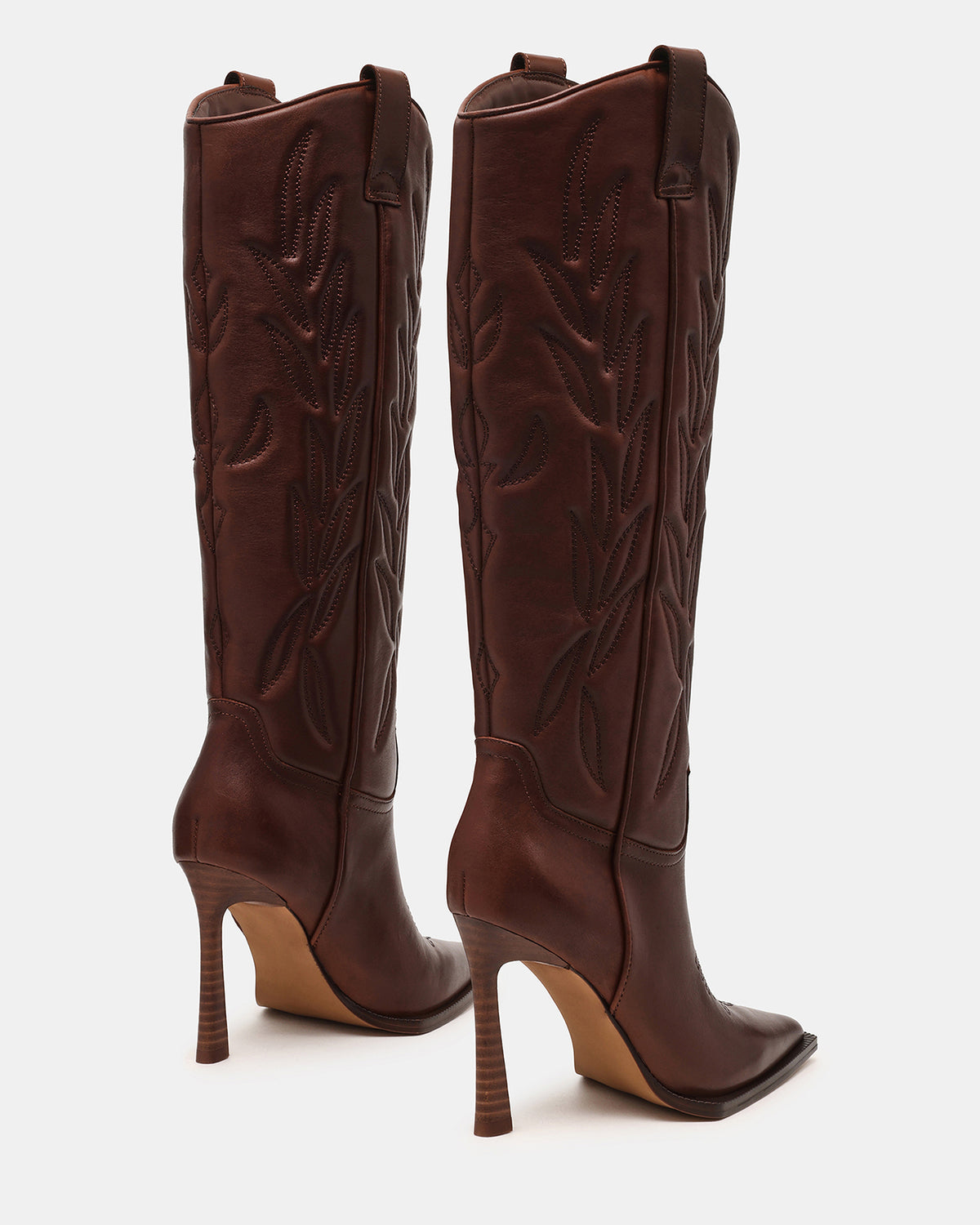 Steve Madden KINZEE Brown Leather Pointed-Toe Knee-High Western Stiletto Women's Boot