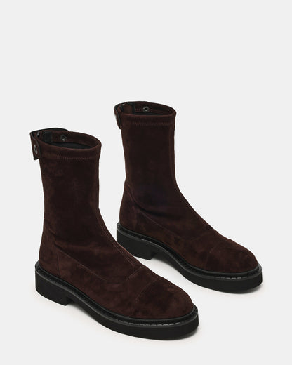 Steve Madden MYER Brown Suede Round-Toe Zipper Closure Women's Ankle Boot