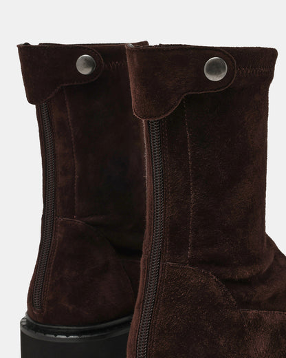 Steve Madden MYER Brown Suede Round-Toe Zipper Closure Women's Ankle Boot