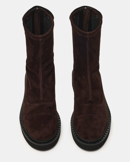 Steve Madden MYER Brown Suede Round-Toe Zipper Closure Women's Ankle Boot