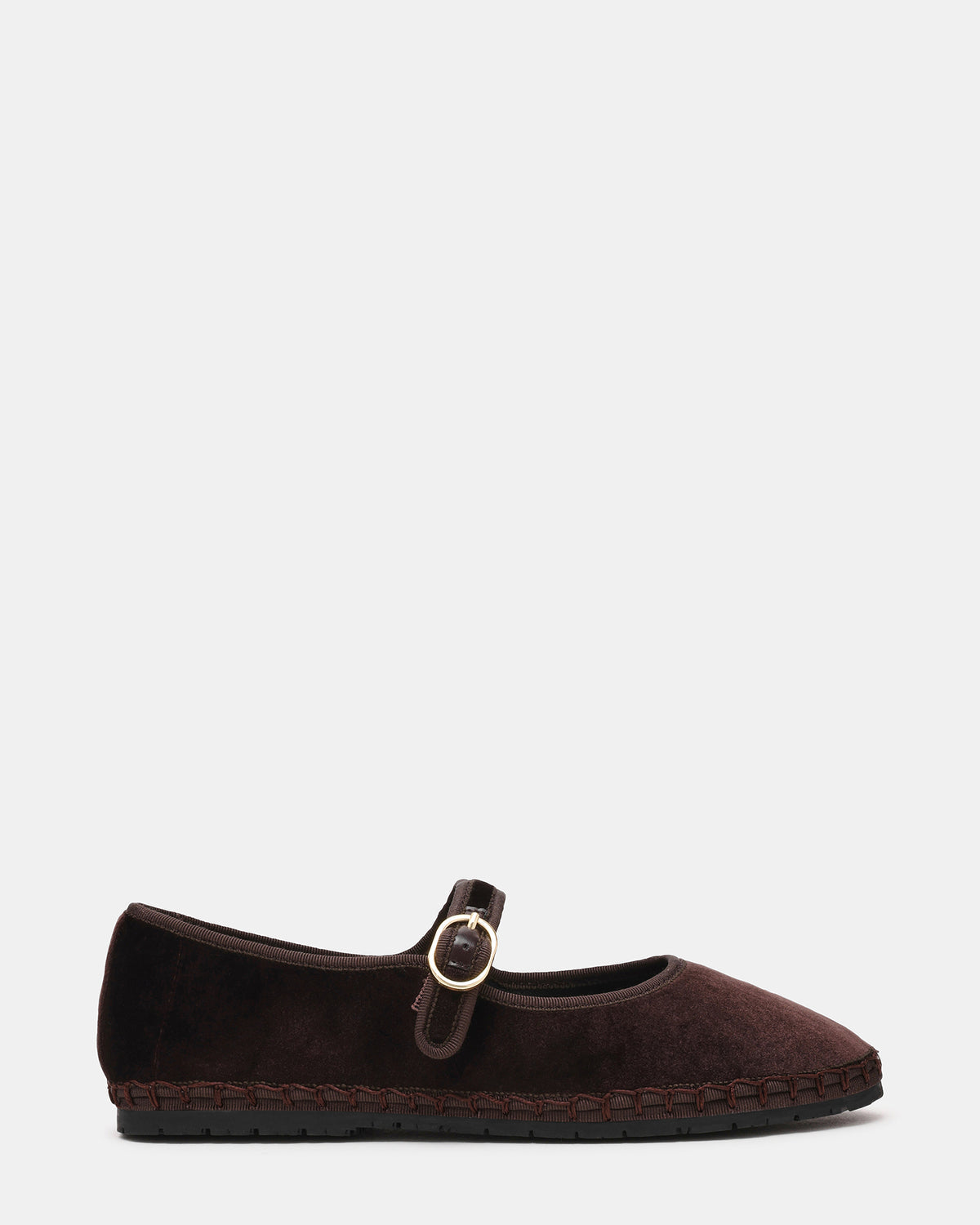 Steve Madden VELMA Brown Velvet Mary Jane Gold-Detail Buckle Women's Flat