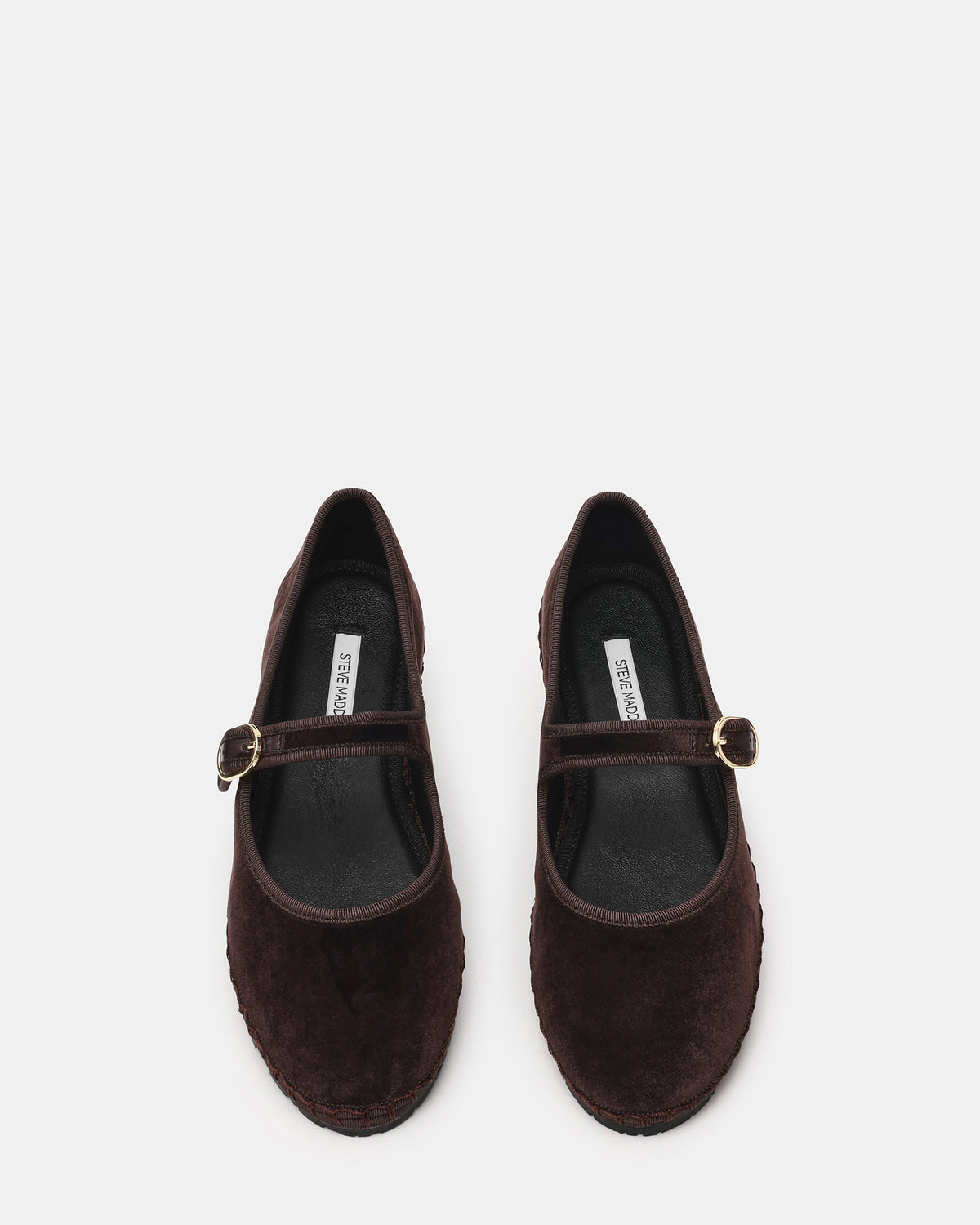 Steve Madden VELMA Brown Velvet Mary Jane Gold-Detail Buckle Women's Flat