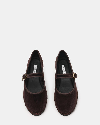 Steve Madden VELMA Brown Velvet Mary Jane Gold-Detail Buckle Women's Flat