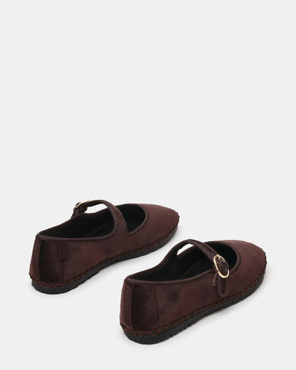 Steve Madden VELMA Brown Velvet Mary Jane Gold-Detail Buckle Women's Flat