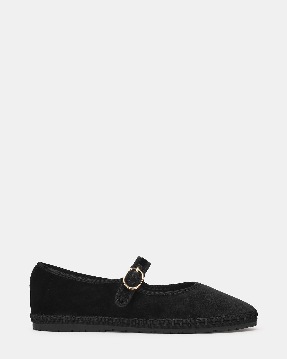 Steve Madden VELMA Black Velvet Mary Jane Gold-Detail Buckle Women's Flat