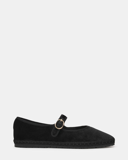 Steve Madden VELMA Black Velvet Mary Jane Gold-Detail Buckle Women's Flat