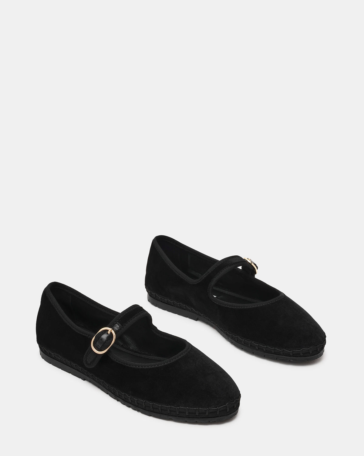 Steve Madden VELMA Black Velvet Mary Jane Gold-Detail Buckle Women's Flat