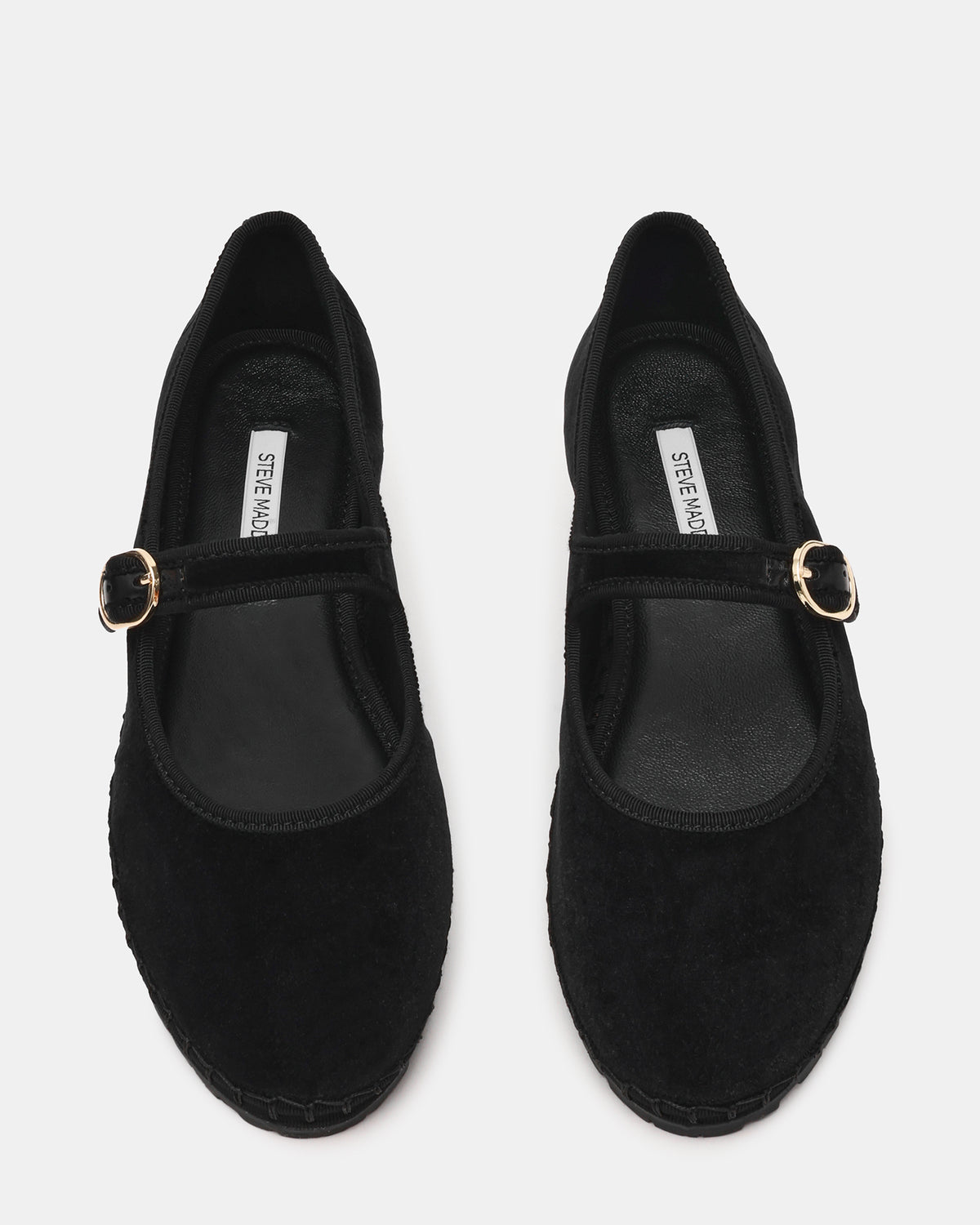Steve Madden VELMA Black Velvet Mary Jane Gold-Detail Buckle Women's Flat
