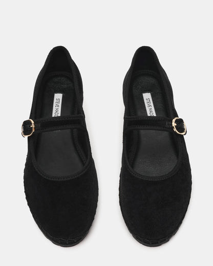 Steve Madden VELMA Black Velvet Mary Jane Gold-Detail Buckle Women's Flat