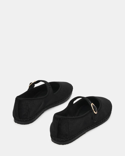 Steve Madden VELMA Black Velvet Mary Jane Gold-Detail Buckle Women's Flat