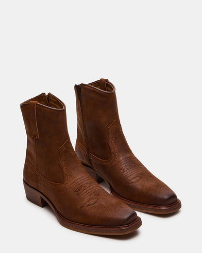 Steve Madden SANDERSON Dark Tan Square-Toe Western Men's Ankle Boot
