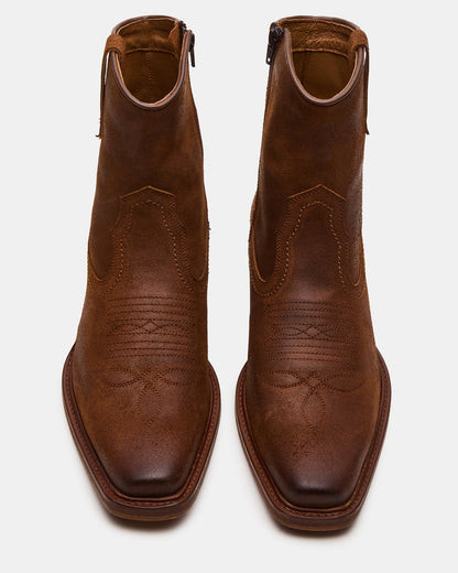 Steve Madden SANDERSON Dark Tan Square-Toe Western Men's Ankle Boot