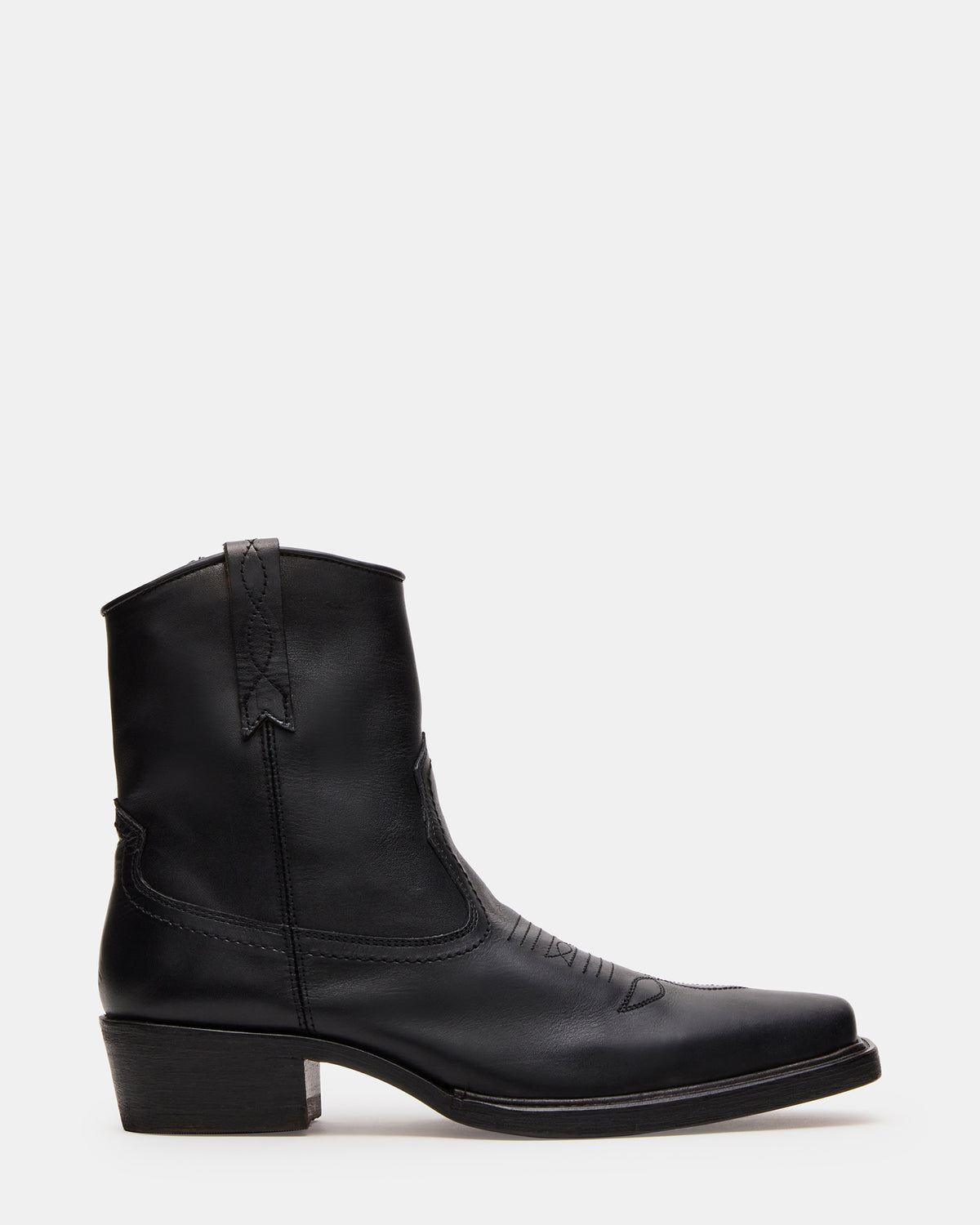 Steve Madden SANDERSON Black Leather Square-Toe Western Men's Ankle Boot