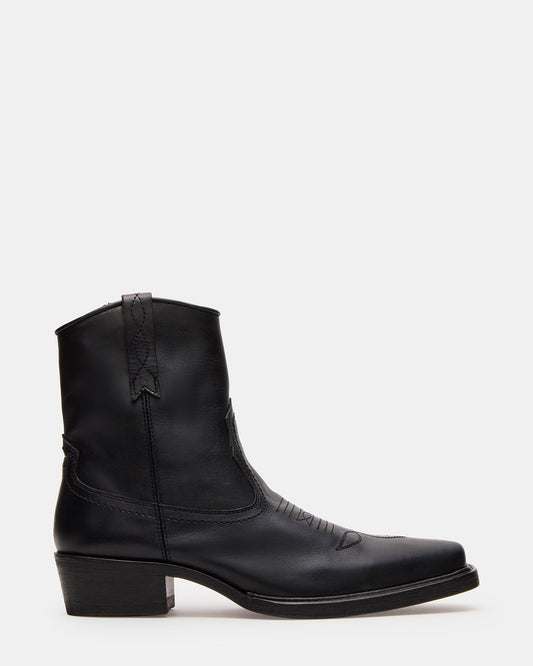 Steve Madden SANDERSON Black Leather Square-Toe Western Men's Ankle Boot