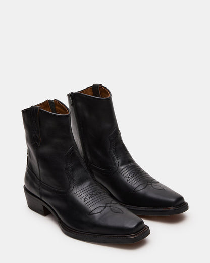 Steve Madden SANDERSON Black Leather Square-Toe Western Men's Ankle Boot