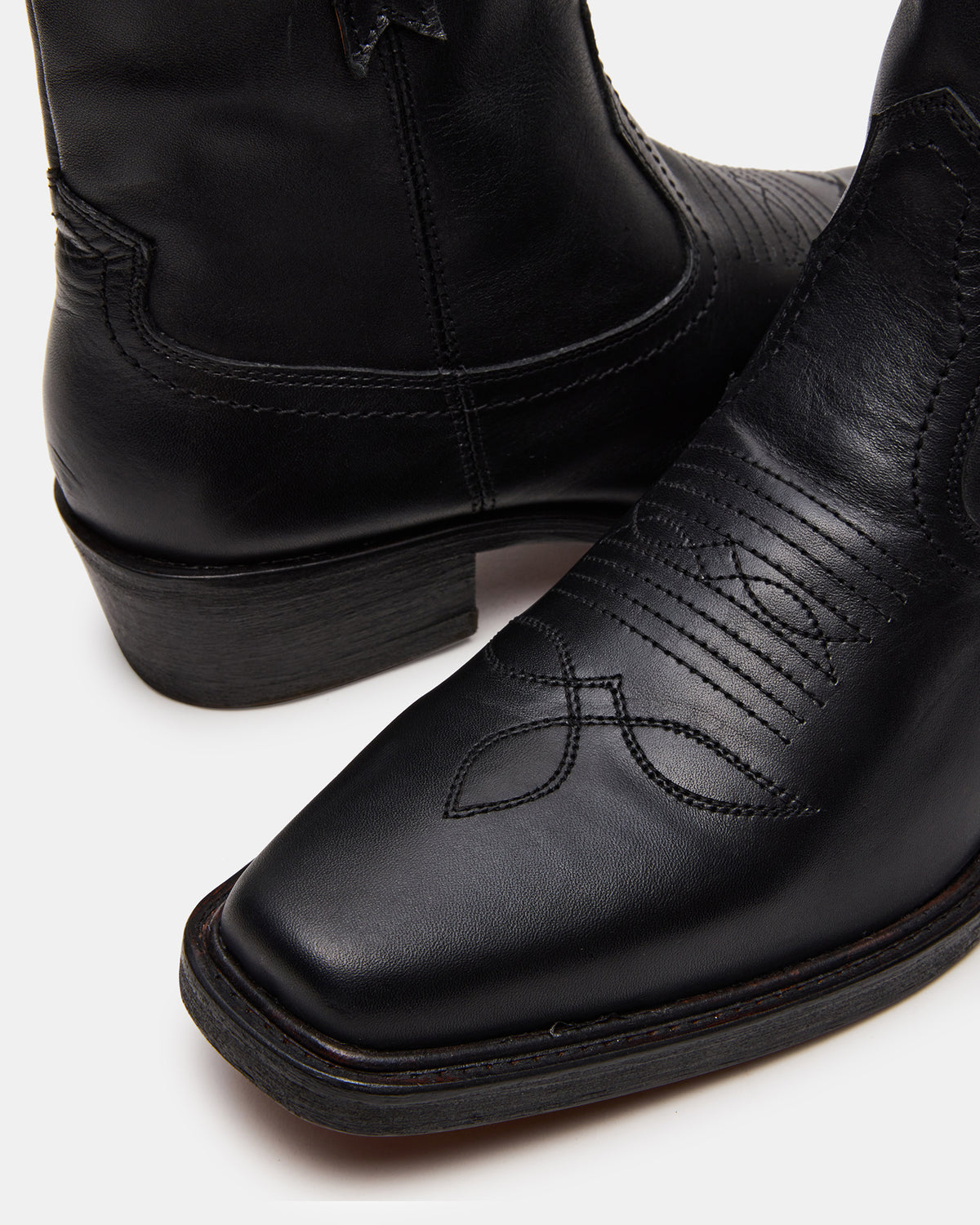 Steve Madden SANDERSON Black Leather Square-Toe Western Men's Ankle Boot