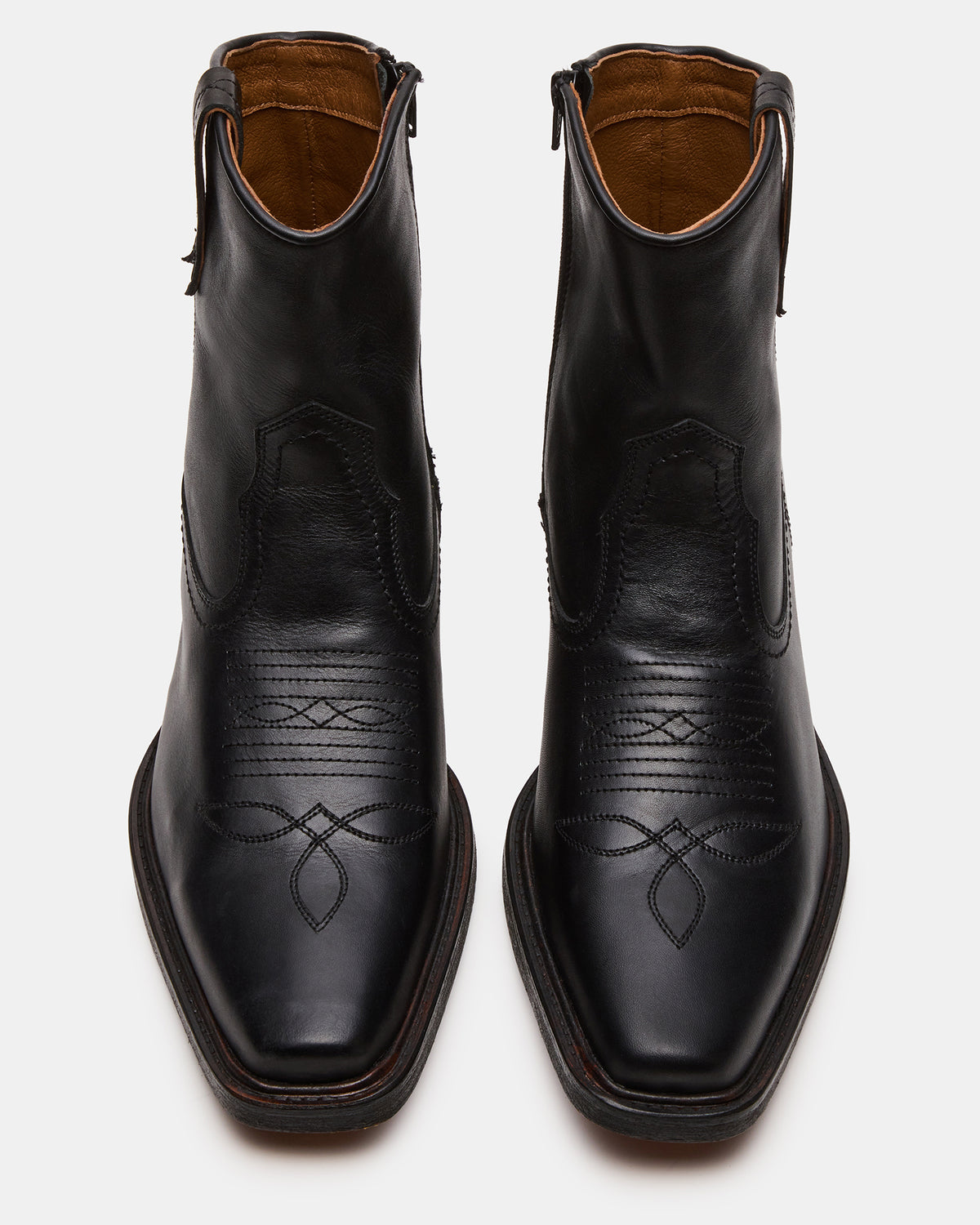 Steve Madden SANDERSON Black Leather Square-Toe Western Men's Ankle Boot