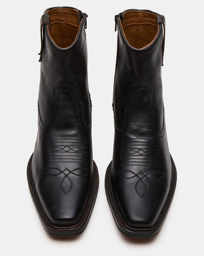 Steve Madden SANDERSON Black Leather Square-Toe Western Men's Ankle Boot