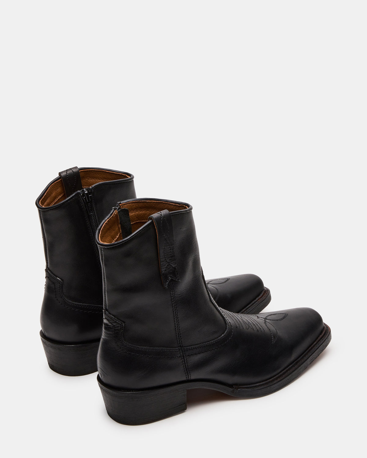 Steve Madden SANDERSON Black Leather Square-Toe Western Men's Ankle Boot