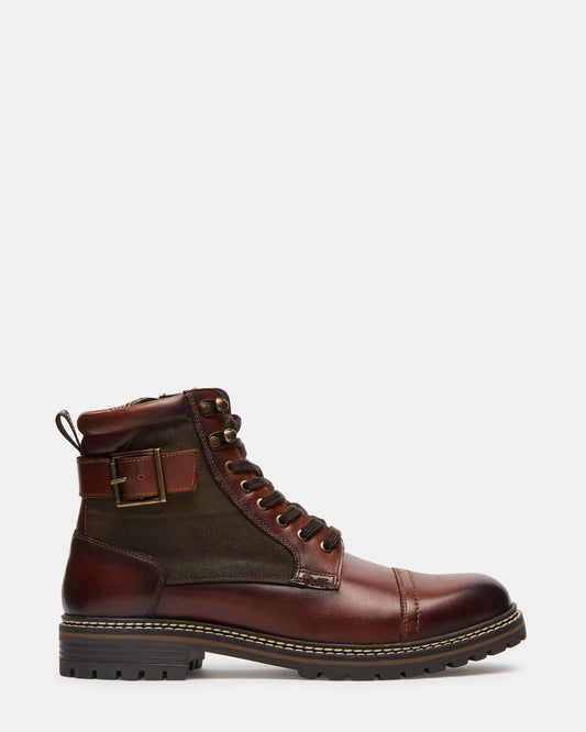 Steve Madden REID Cognac Lace-Up Lug Men's Ankle Boot
