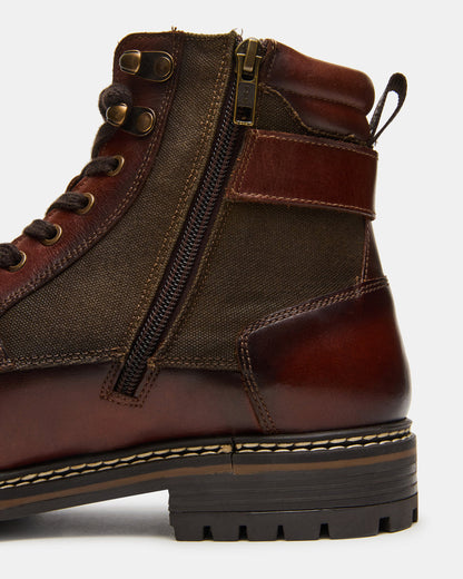 Steve Madden REID Cognac Lace-Up Lug Men's Ankle Boot