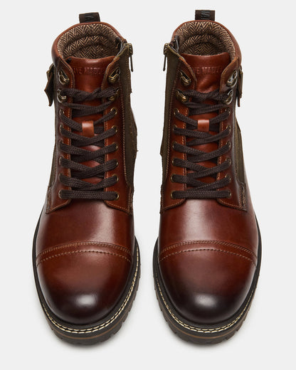 Steve Madden REID Cognac Lace-Up Lug Men's Ankle Boot