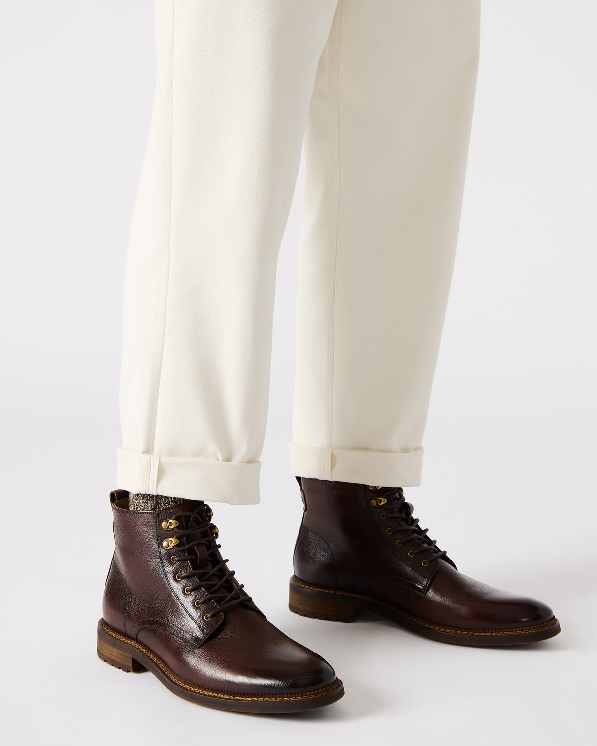 Steve Madden NOBY Brown Leather Men's Lace-Up Ankle Boot