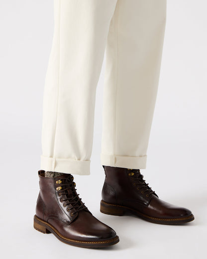 Steve Madden NOBY Brown Leather Men's Lace-Up Ankle Boot