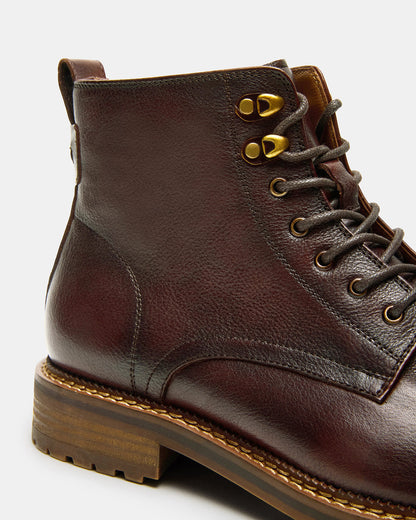 Steve Madden NOBY Brown Leather Men's Lace-Up Ankle Boot